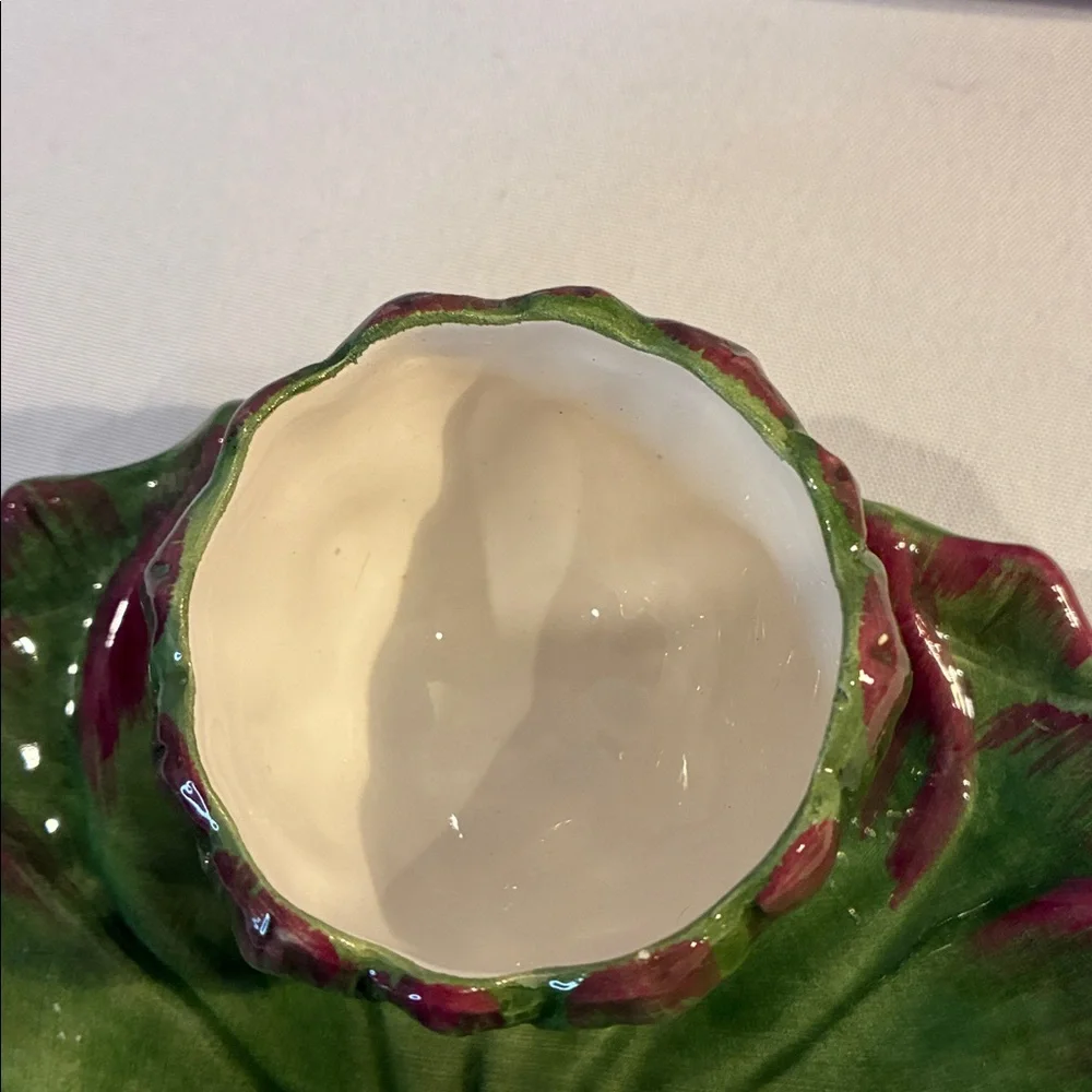 Vintage green Italian majolica artichoke plate and dip dish Sur la Table ceramic
